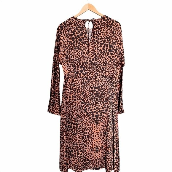 NWT Hugo Boss Dress Long Sleeve Midi Length Black & Brown Animal Print Size 8 - Picture 5 of 15